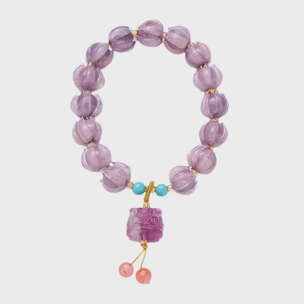 Temple-Style Fluorite Lion Bracelet - Ethnic Design for Women