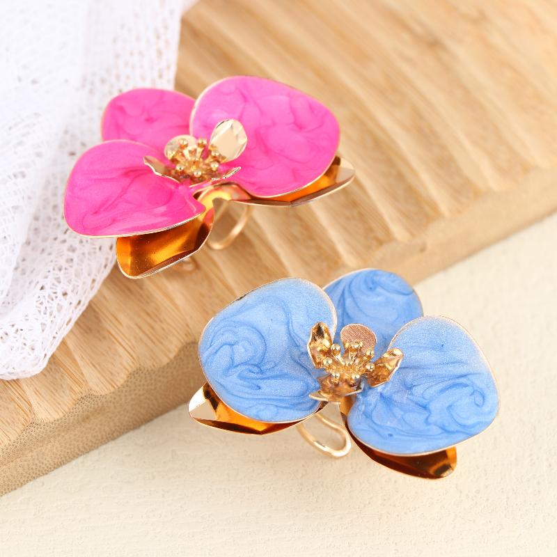 Exaggerated Metal Flower Ring For Women Dripping Oil Irregular Opening Adjustable Finger Jewelry Accessories
