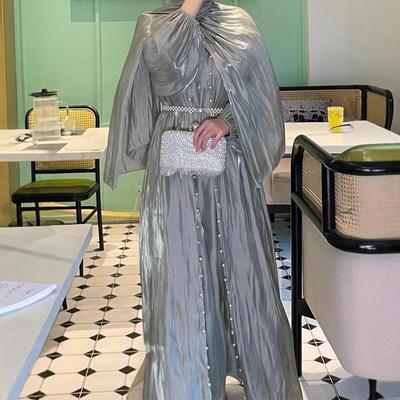 Shimmering Yarn Muslim Abaya 3-Piece Women's Dress Set