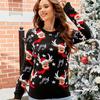Elk Christmas Tree Sweater Festive Women's Knit Sweaters Cozy O-neck Long Sleeve Designs with Deer Xmas Tree for Autumn Winter