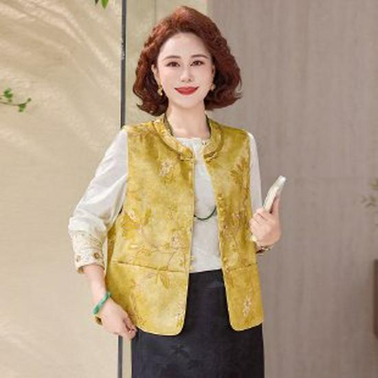 Mom s 2026 New Chinese Style Spring/Autumn Cardigan Vest for Middle-Aged & Elderly Women 3XL жёлтый