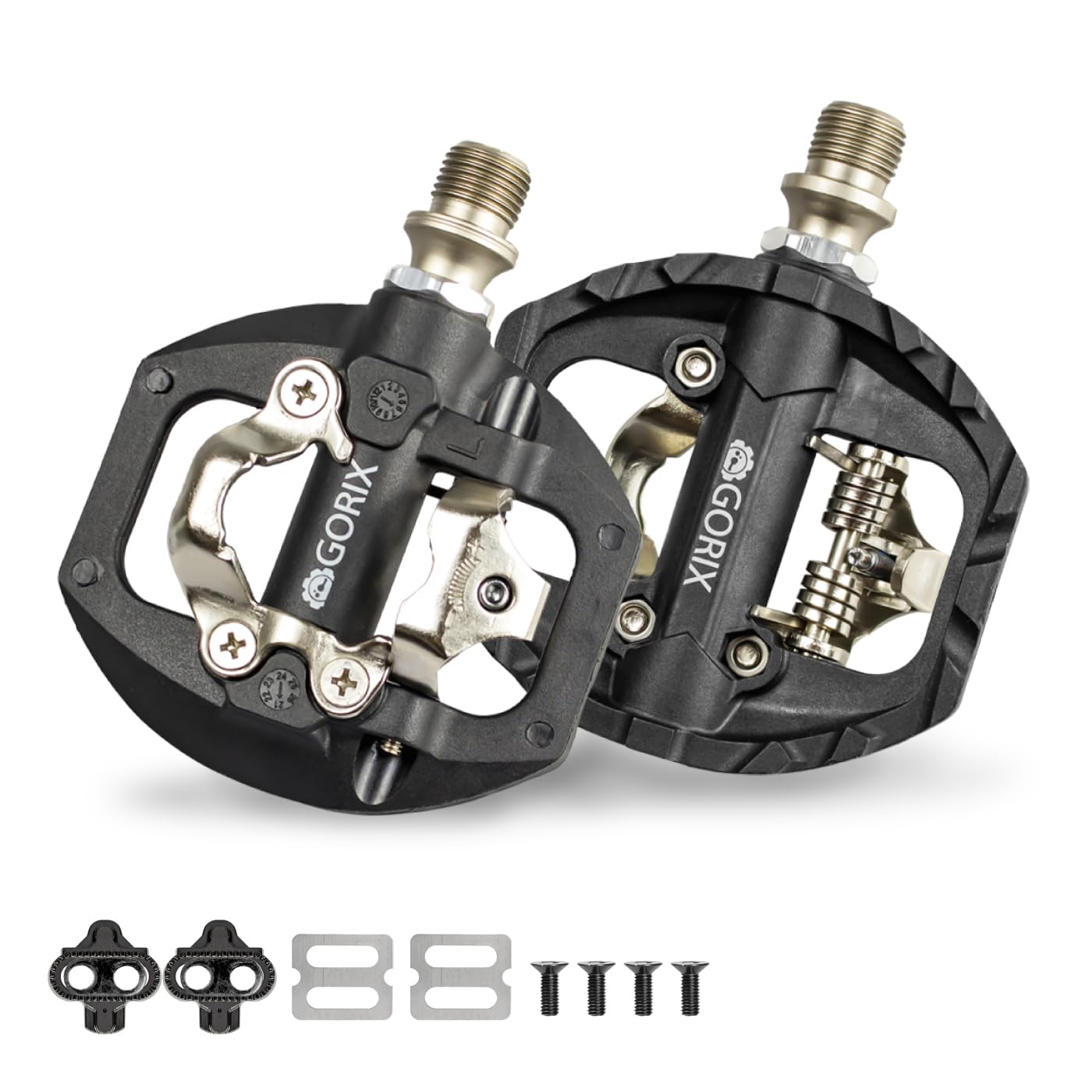GORIX Bicycle Flat Clipless Pedals with Black GX-PM811 Pedals, Single-Sided Pedals, Cleats, чёрный