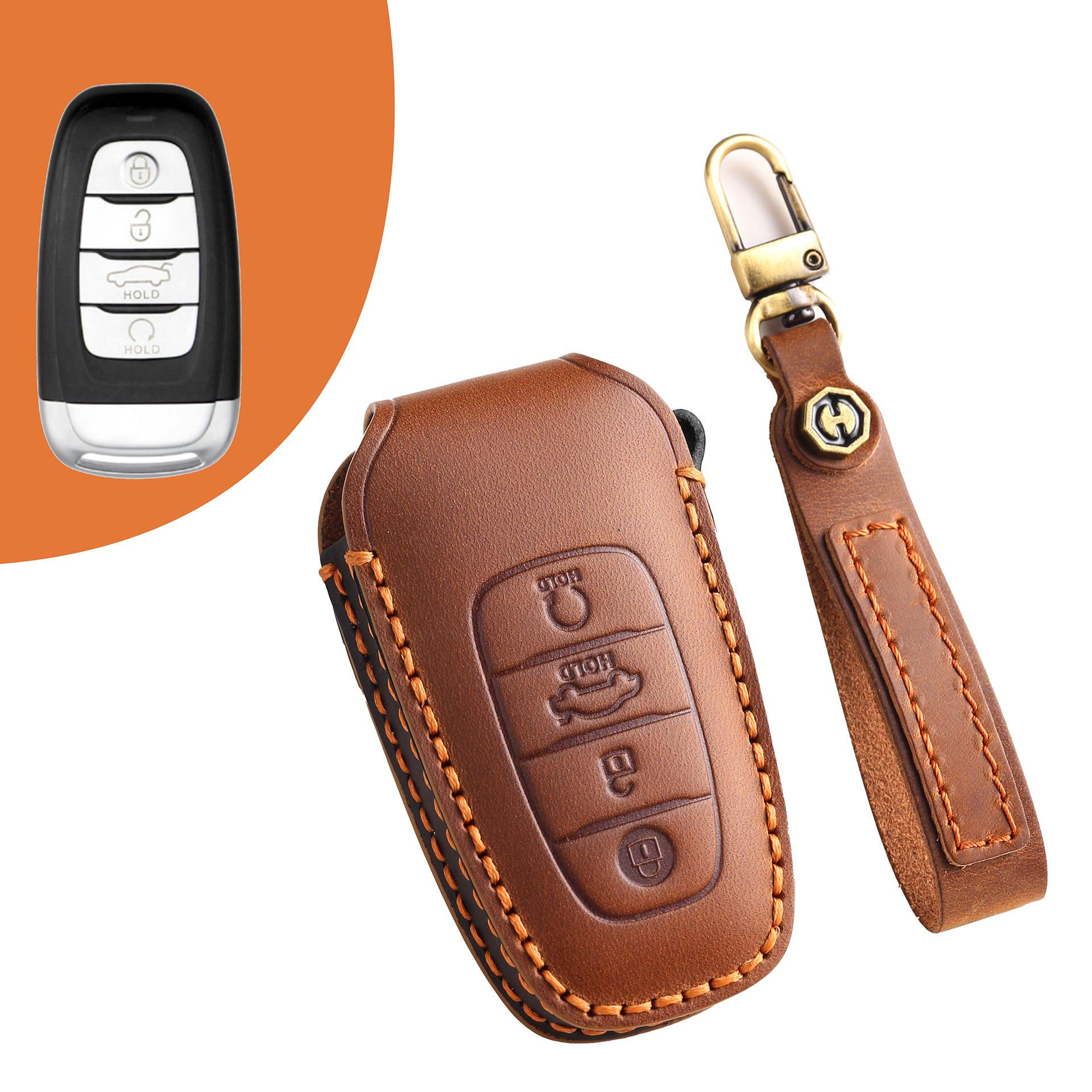 

Applicable to Hongqi h5 key cover H7 first layer real cowhide hs7 car protection case buckle old handmade high-end