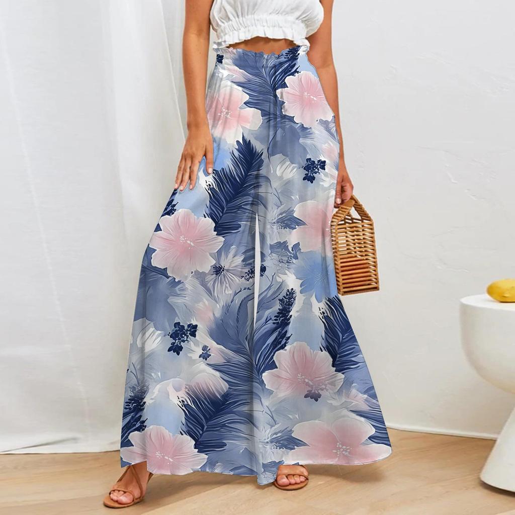 European & American Style Women's Printed Wide-Leg Casual Pants
