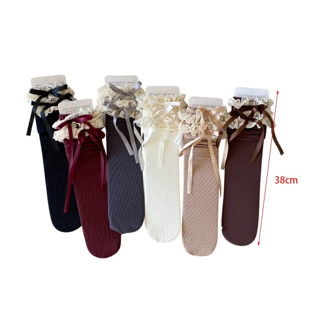 Breathable Winter Compression Stocking Bowknot Bow Middle Tube Socks New Pile Socks  Autumn Winter
