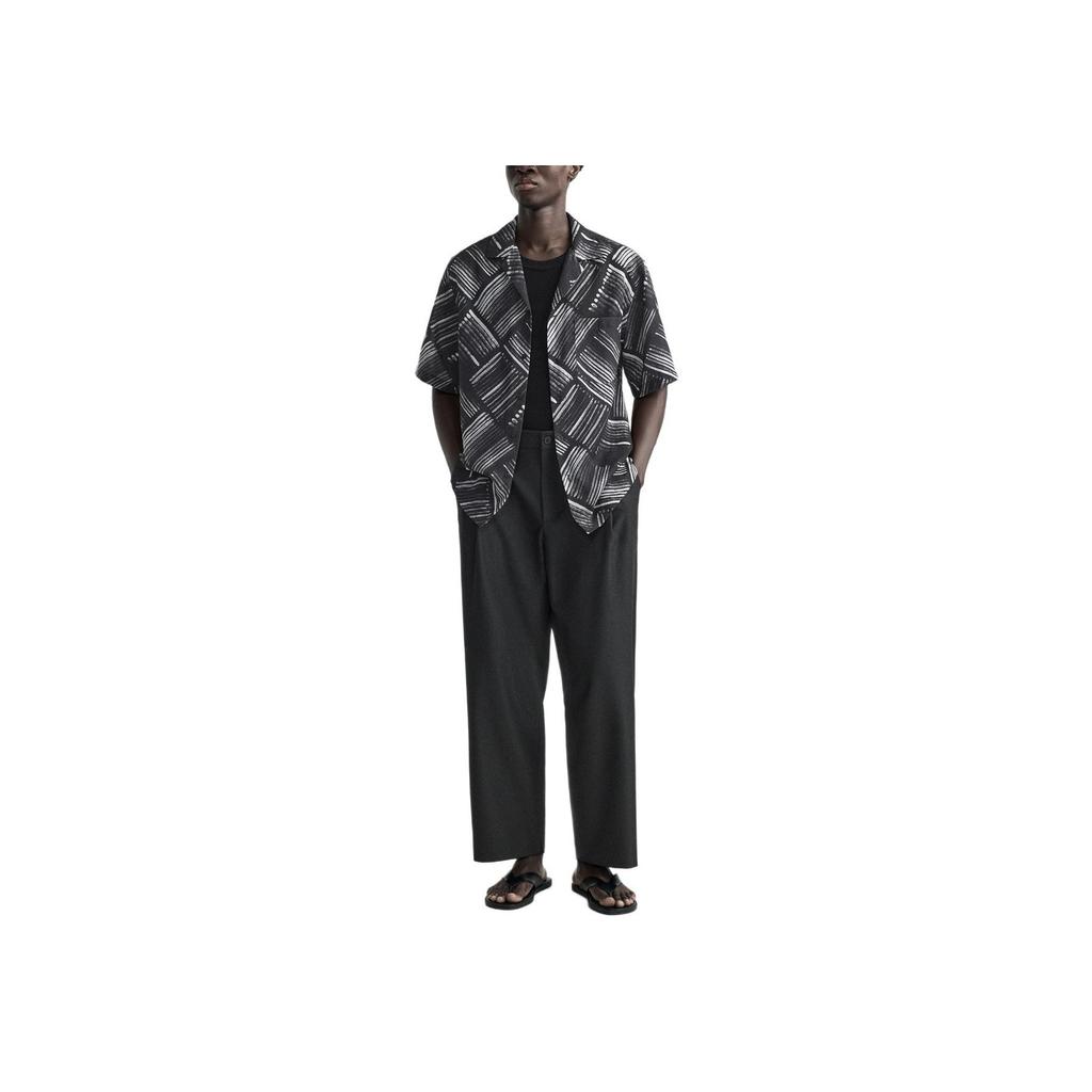 Zara Loose Abstract Print Pattern Lapel Casual Short Sleeve Shirt Men shirts Black 4742670-800