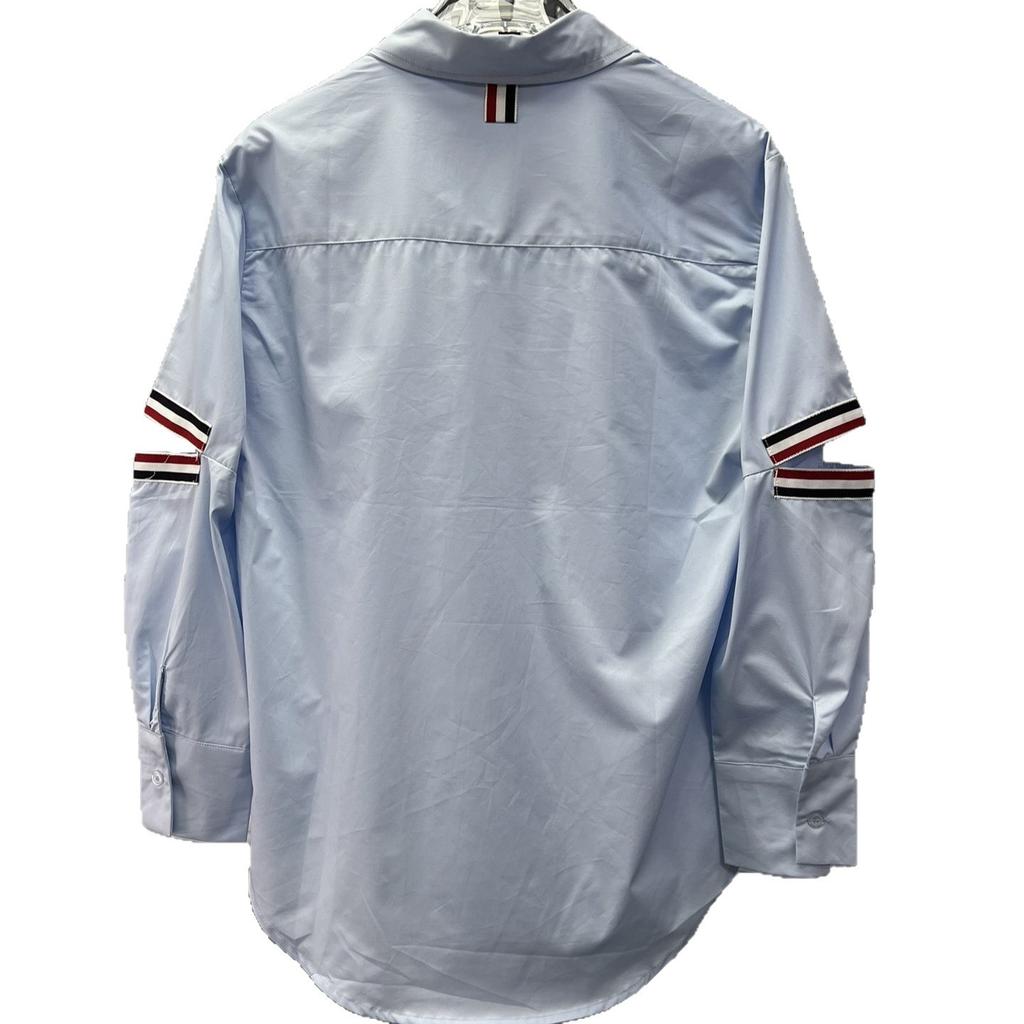 TB high quality summer new double sleeve split striped webbing women's long sleeve poplin shirt