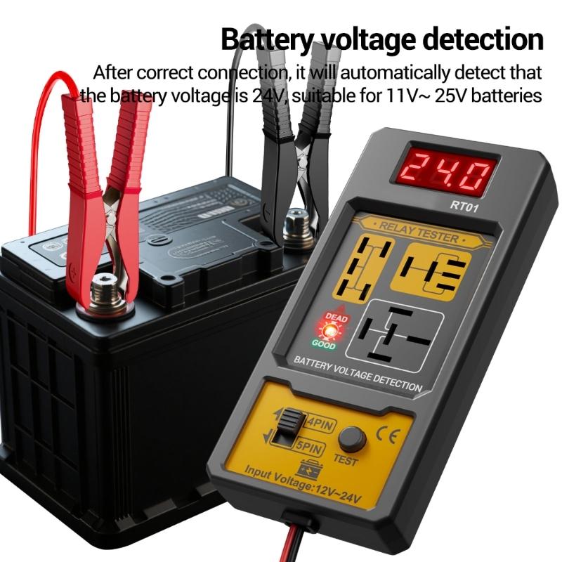 Digital Battery Voltages Tester Detector Relays Analyzers Tool for 4 Pin 5 Pin Automotive Relays Insulated Silicone Design