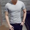 V-Neck Short Sleeve Thin Men T-shirt Summer Solid Color Slim Fit Tee Top Streetwear