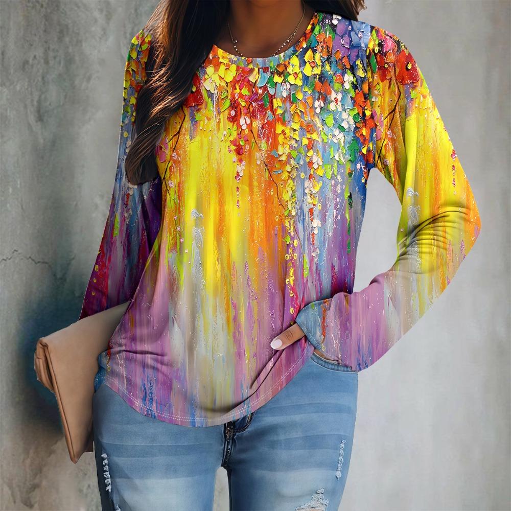 European and American Fashion Women's Casual Round Neck T-shirt Top