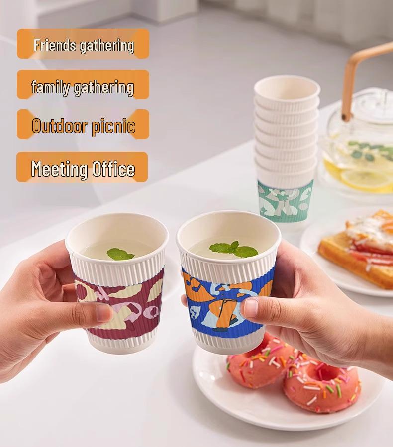 Miaojie 290ml Thickened Paper Cups: Anti-Scald Design for Hot & Cold Beverages