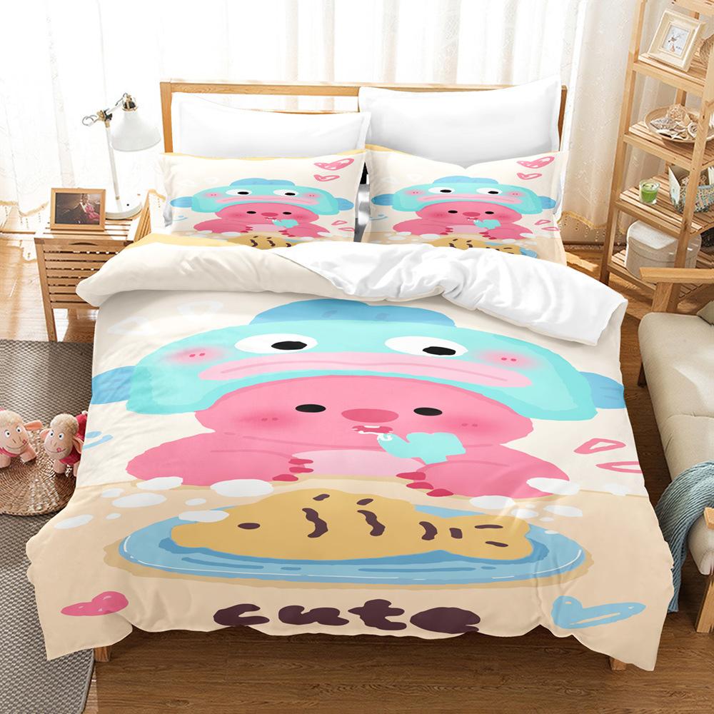 Little Beaver Printed Bedding Kit 3D Digital Three-Piece Grinding Quilt Cover Bedding