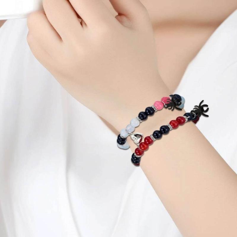 2pcs Halloween Spiders Couple Bracelets for Women Men Magnetic Heart Matching Bangles Festive Party Aesthetic Jewelry