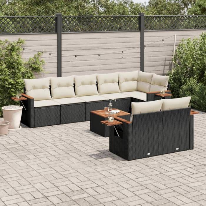 VidaXL Garden Lounge Set with Cushions 9 Pcs, Patio Sofas, Patio Furniture Set, Outdoor Furniture, Black 3226994