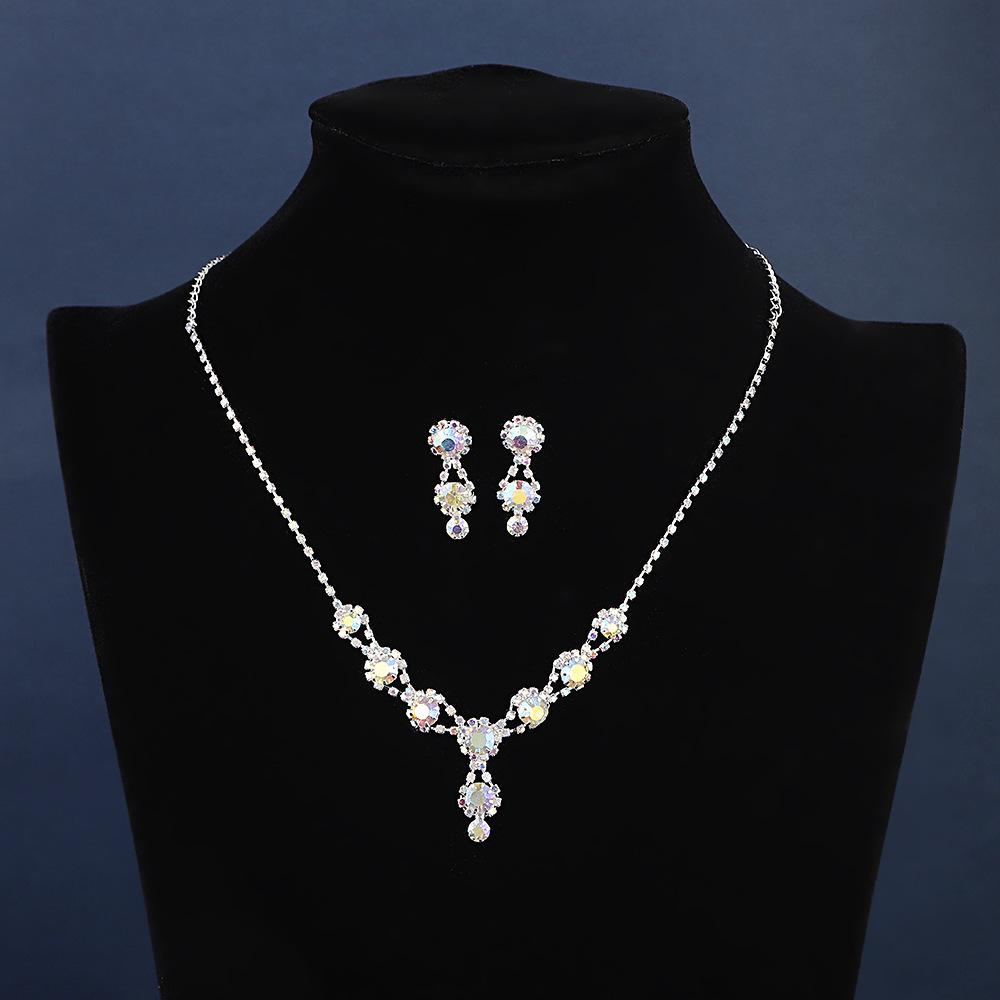 European American Fashion Rhinestone Earrings & Necklace Bridal Set