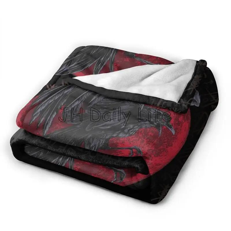 Viking Raven Norse Print Flannel Blanket Gifts Warm Plush Throw Blankets Soft Comfy Lightweight for Home Couch Bed Sofa Travel