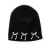 Black Women Beanie Hat Jeweled Pearls Girls Hat Photo Props Versatile Bows Studded Hat for Autumn and Winter