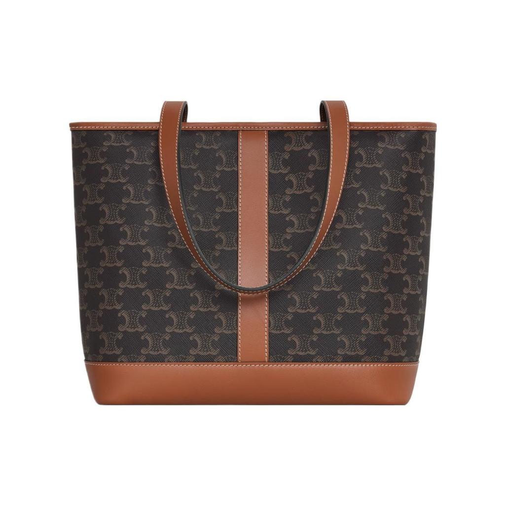 Celine Cabas Monogrammed Snap Closure Leather Tote Bag Women Tote Brown 115082CAS-04LU
