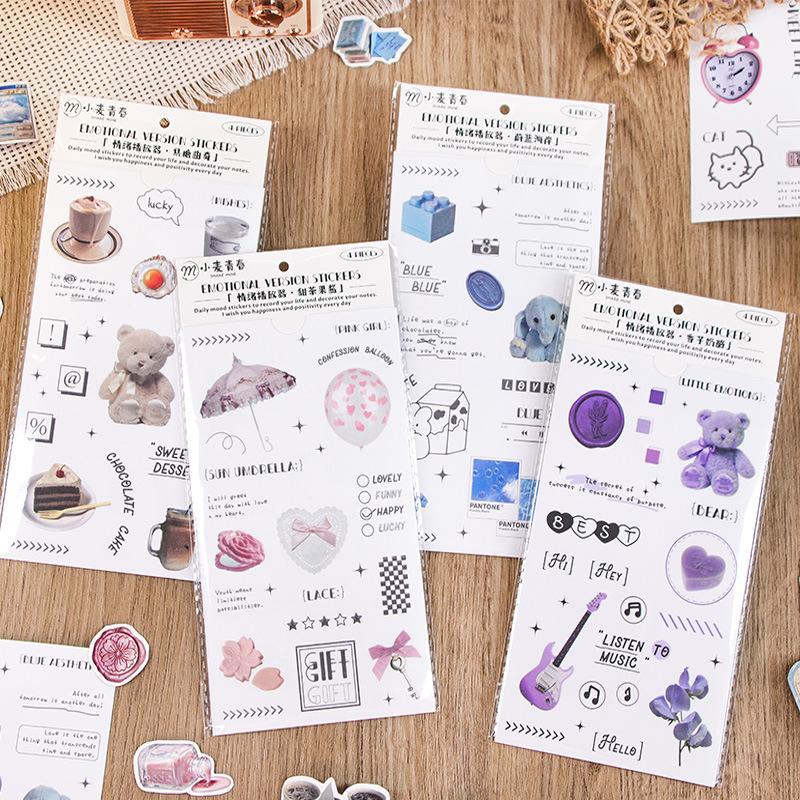 4 Sheets Cartoon Diary Decorative Materials Paper Cute Handwritten Sticker