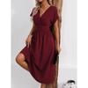 New Women's Elegant Solid Color Batwing Sleeve Maxi Dress, Overlap V-Neck Waist Pleated Long Dress for Summer Casual & Formal Occasions