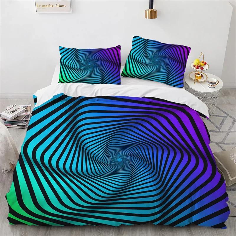 Abstract Geometric Duvet Cover Queen Psychedelic Spiral Swirl Bedding Set Microfiber Quilt Cover For Kids Teen Girls Room Decor
