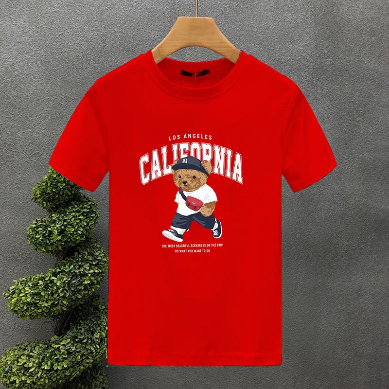Walking Bear Print T-Shirt - Soft Breathable Short Sleeve Crew Neck Casual Top for Summer & Spring - men's Relaxed