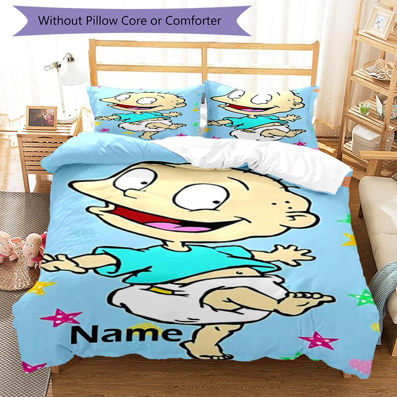 3pcs Custom Name Rugrats Bedding Set Duvet Cover Closure Includes 1 Duvet Cover & 2 Pillowcases, Soft and Comfortable for All Seasons.