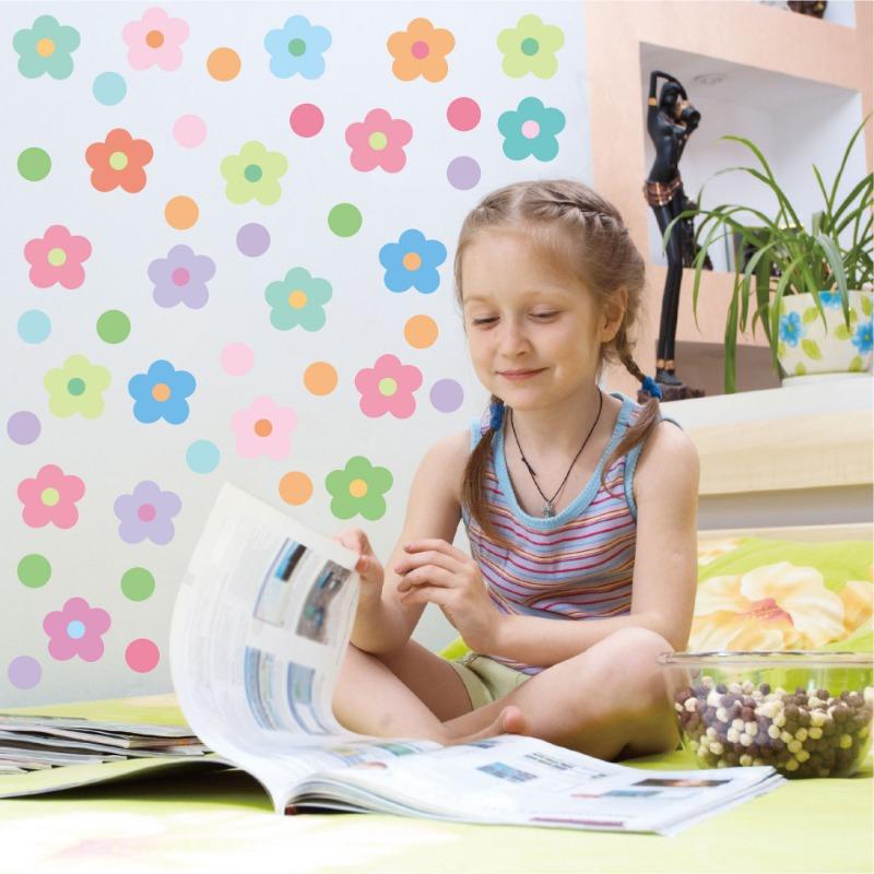 Cartoon Flower Wall Stickers Polka Dots Beautiful Home Living Room Self-adhesive PVC Decoration Kindergarten Children's Room Wall Stickers