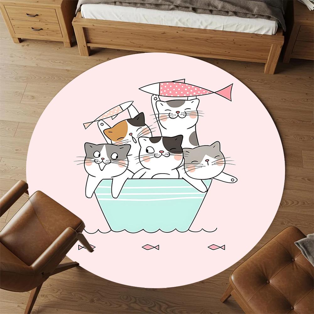 1pc Cat Boat Round Chair Mat Area Rug - Non-Slip, Floor Mat for Office, Bedroom, and Indoor Decor C1125016