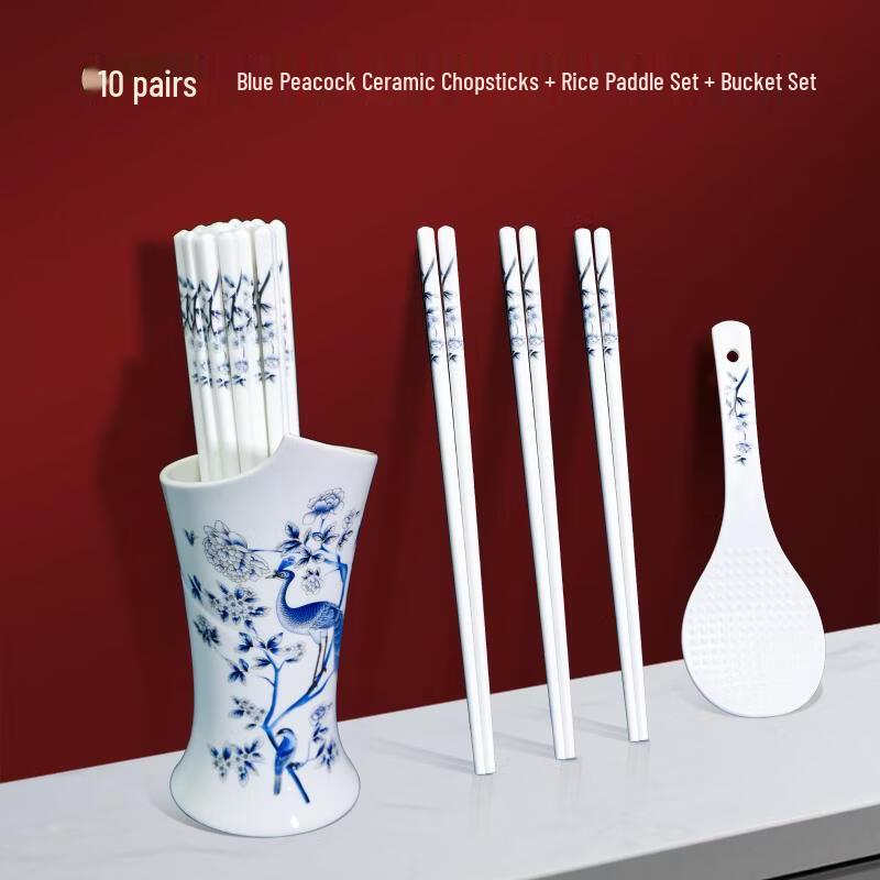 Jingdezhen Ceramic Blue Peacock Chopsticks Set