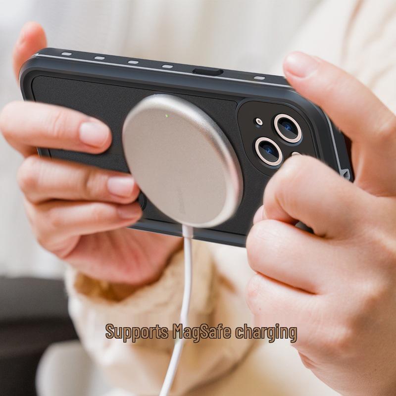 Red Pepper Waterproof Magnetic Phone Case for iPhone 13 - Outdoor Diving & Cycling