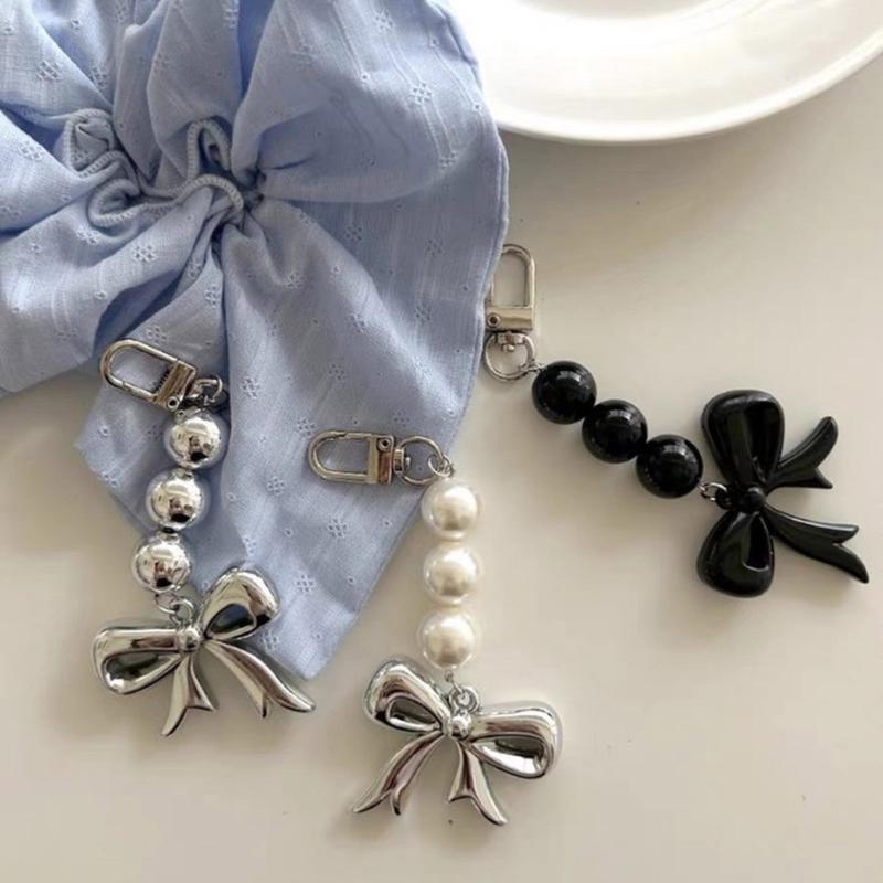 Trendy Bowknot Bead Charm Keychain For Handbags Handmade Key Holder Lightweight Accessory For Purse Backpack