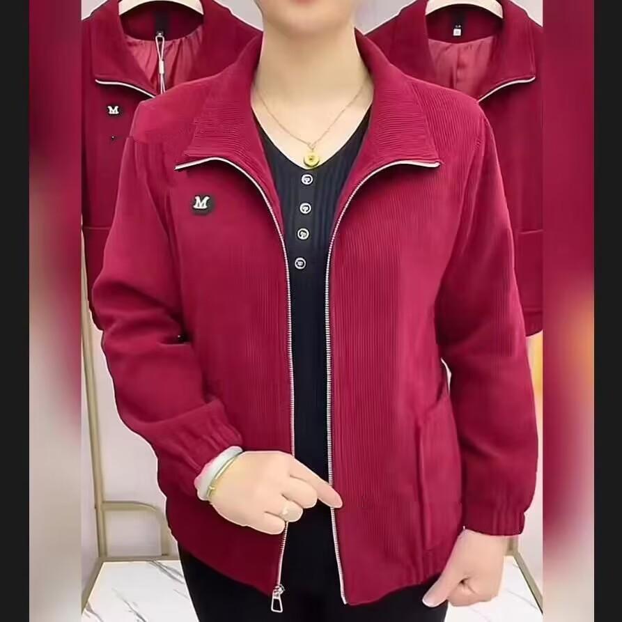 Mom Autumn and Winter Fleece Jacket Middle-aged and Elderly Women's Casual Short Coat Granny Spring and Autumn Jacket
