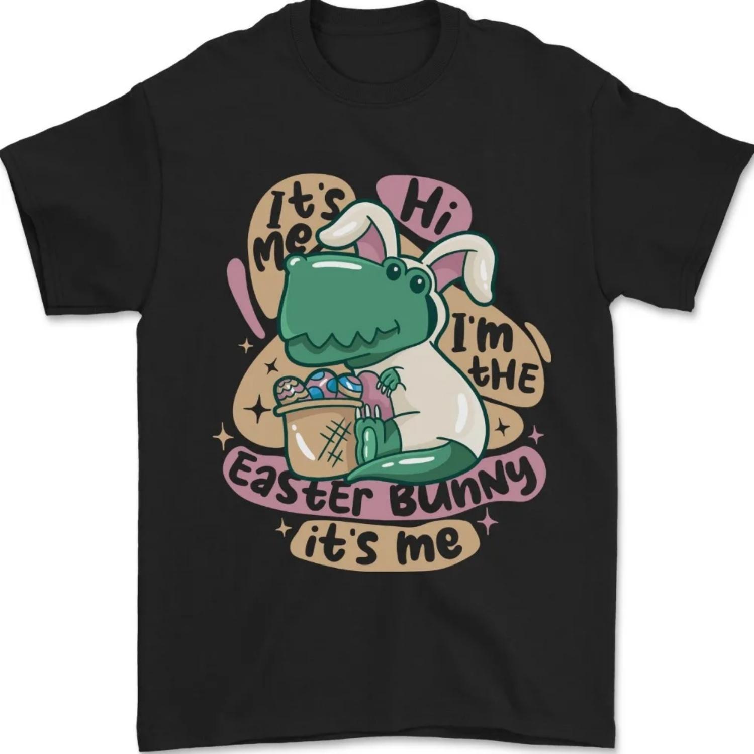 T-Rex I m The Easter Bunny Funny Dinosaur Mens T-Shirt Cute Graphic Printed T-shirt Men Women Fashion Crewneck Cotton Tee Tops S чёрный