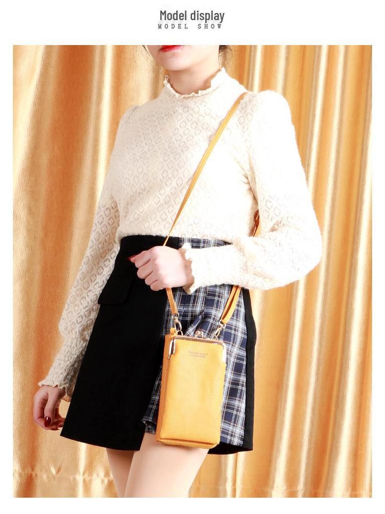 2025 Women's Korean Style Lychee Grain Large Capacity Crossbody Phone Bag & Wallet.