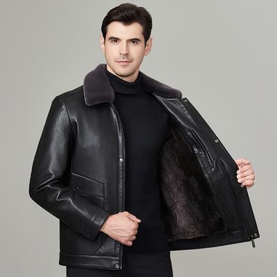 Jachetă din piele naturală pentru bărbați cu catifea și îngroșare Jachetă caldă din piele pentru bărbați de vârstă mijlocie și în vârstă