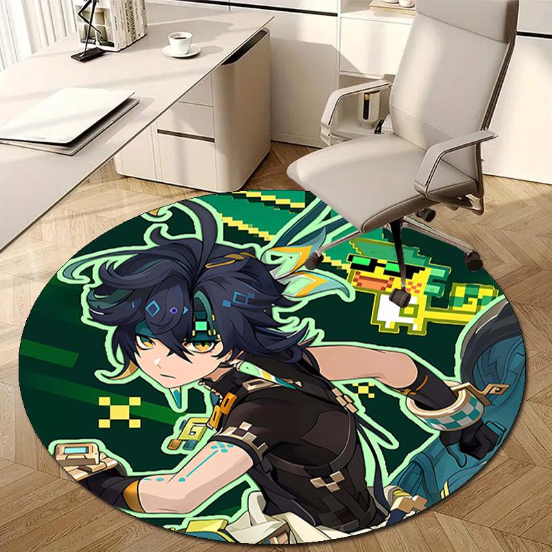 1pc Genshin Impact Kinich1 Design Printed Area Round Carpet for Bedroom Living Room Home Decor Rugs Mat Non Slip Mat Rug for Bedside
