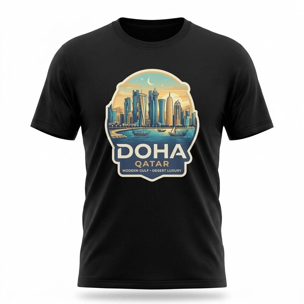 Doha Qatar Modern Skyline Graphic T-Shirt Unisex Travel Tee