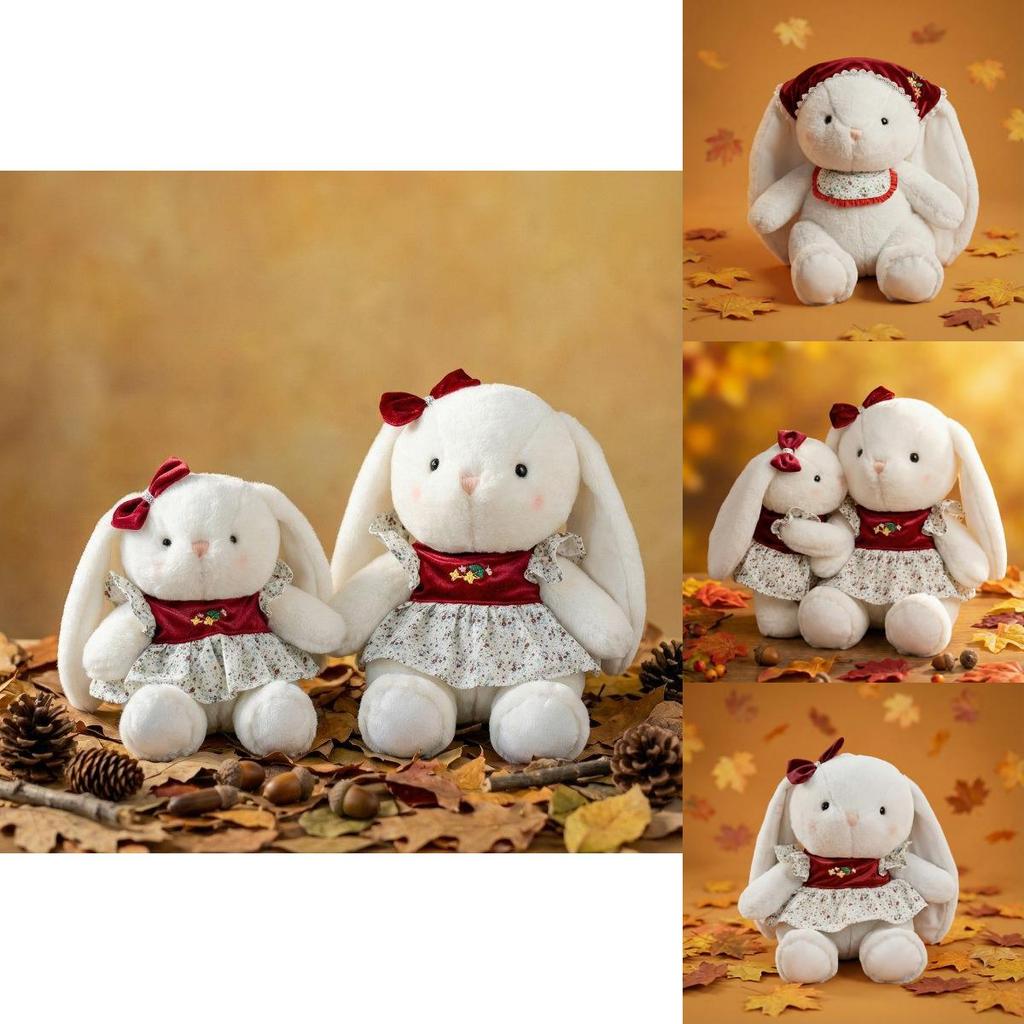 Plush Rabbit Toy For Kids And Adults With Floral Print Dress And Bow Decoration For Girls