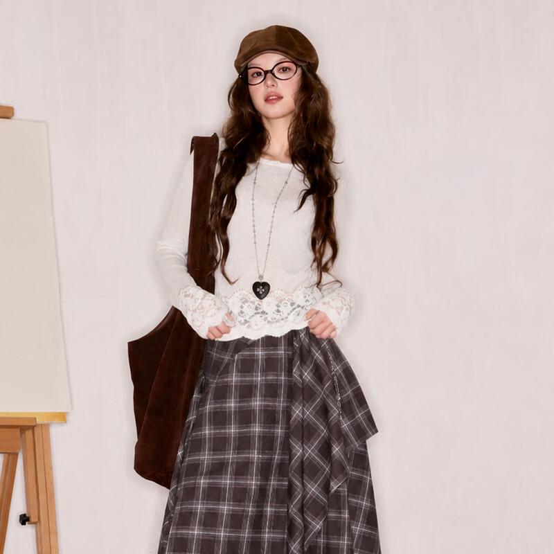Sancai 2026 Winter Lace Trim Long Sleeve T-Shirt