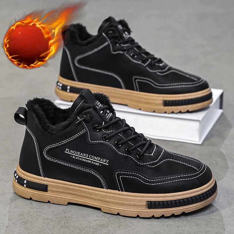 

Winter Men s Boots with Plush Insulation Mid Top Fashion Leather Boots British Casual Outdoor Workwear Shoes Outdoor Work Shoes 44 чёрный