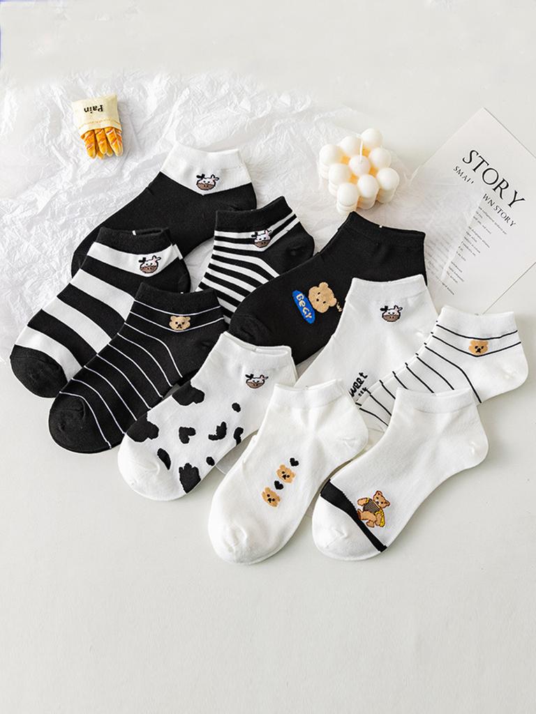 10 Pairs Low Tube Cute Animal Pattern Women Socks Set For Women Casual Style Popular And Fashionable Socks For Ladies And Girl