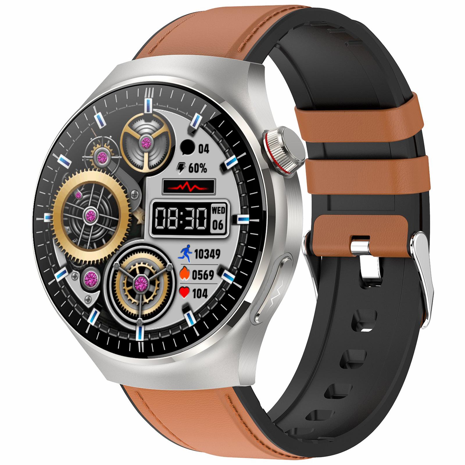 

TK26 1.43-inch AMOLED Screen Heart Rate Sleep Monitor Smart Watch Support Bluetooth-compatible Call,Leather Strap Brown