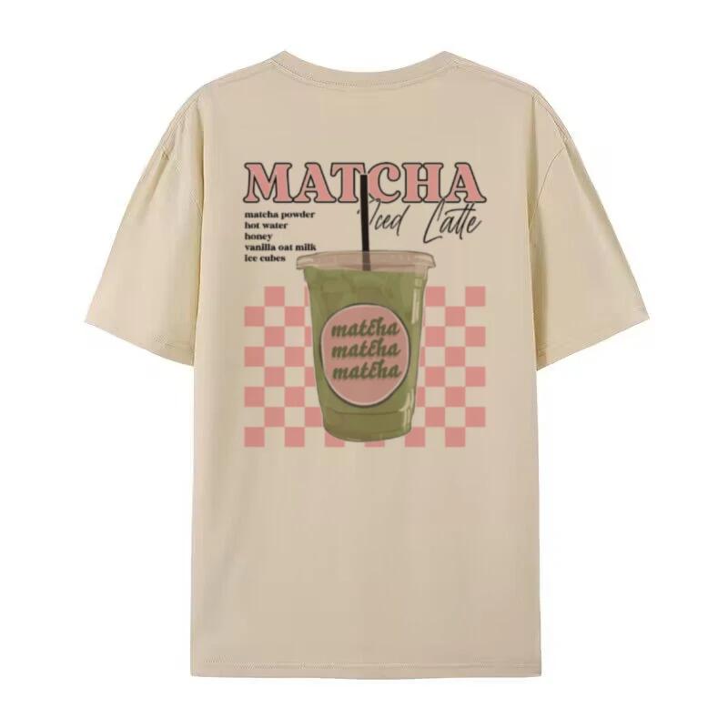 Y2k Aesthetic Matcha Latte Back Print TShirt Cute Matcha Lover T Shirt Egirl Loose Retro Streetwear Tops Women Fashion Clothing