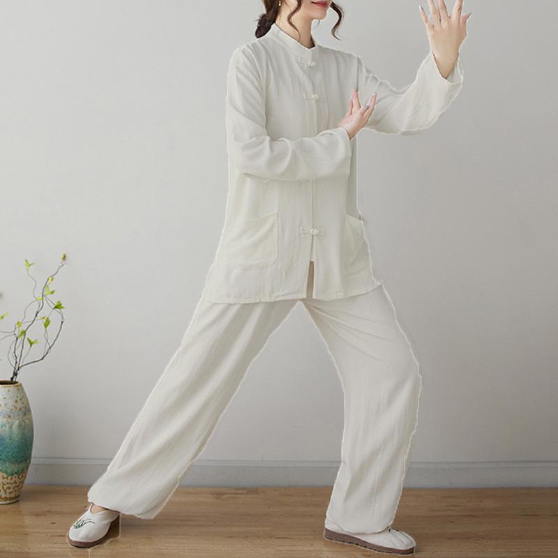 

Унисекс Костюм для Дзен Тайцзи и Йоги для Утренней Практики - Китайский Стиль, Комплект для Весны и Осени XXL белый