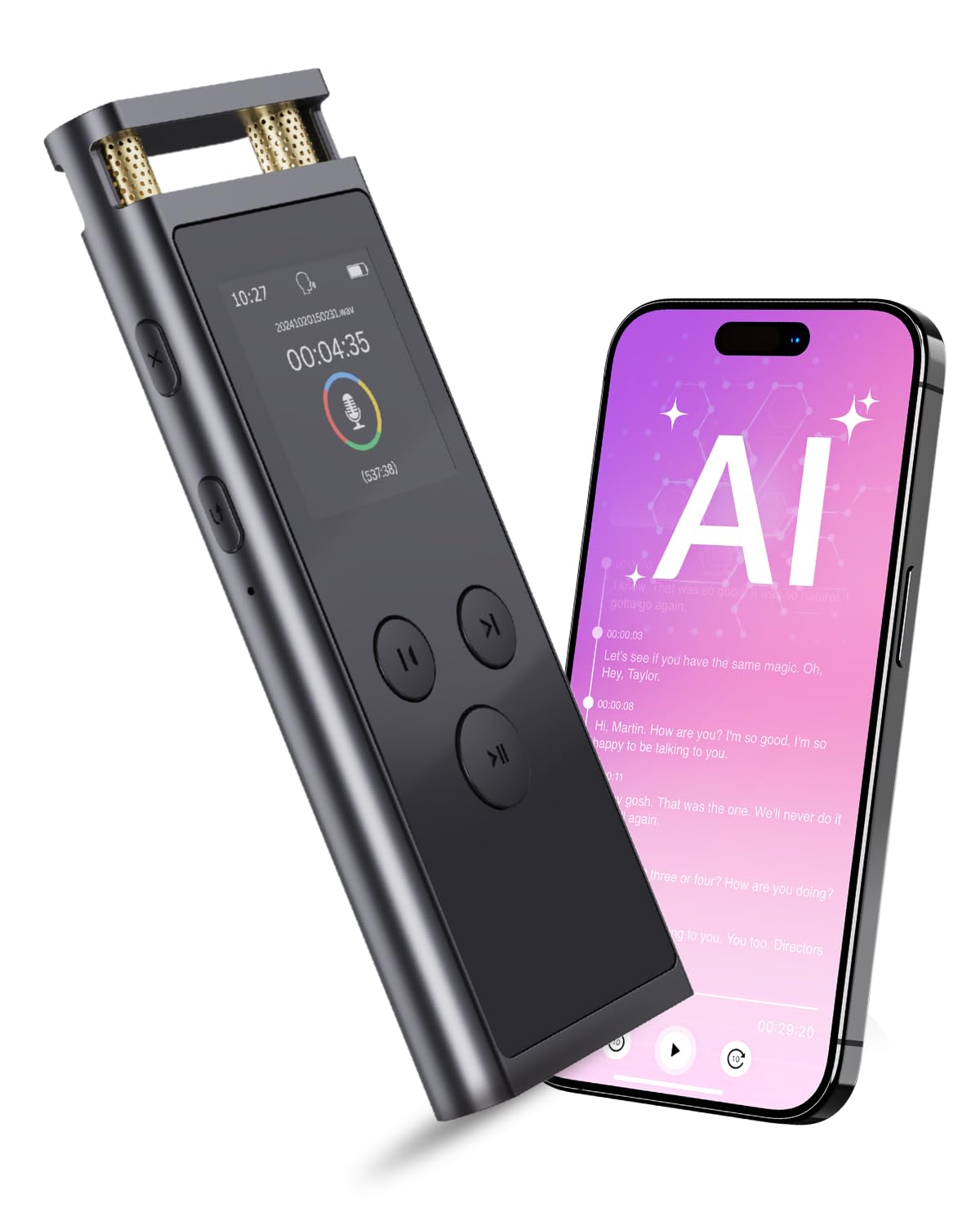 

Voice Recorder with Mind and Voice App Aluminum Alloy Space Gray FoCase Rec Transcription, GPT-4o Summarization, Mapping, Playback, Activation,