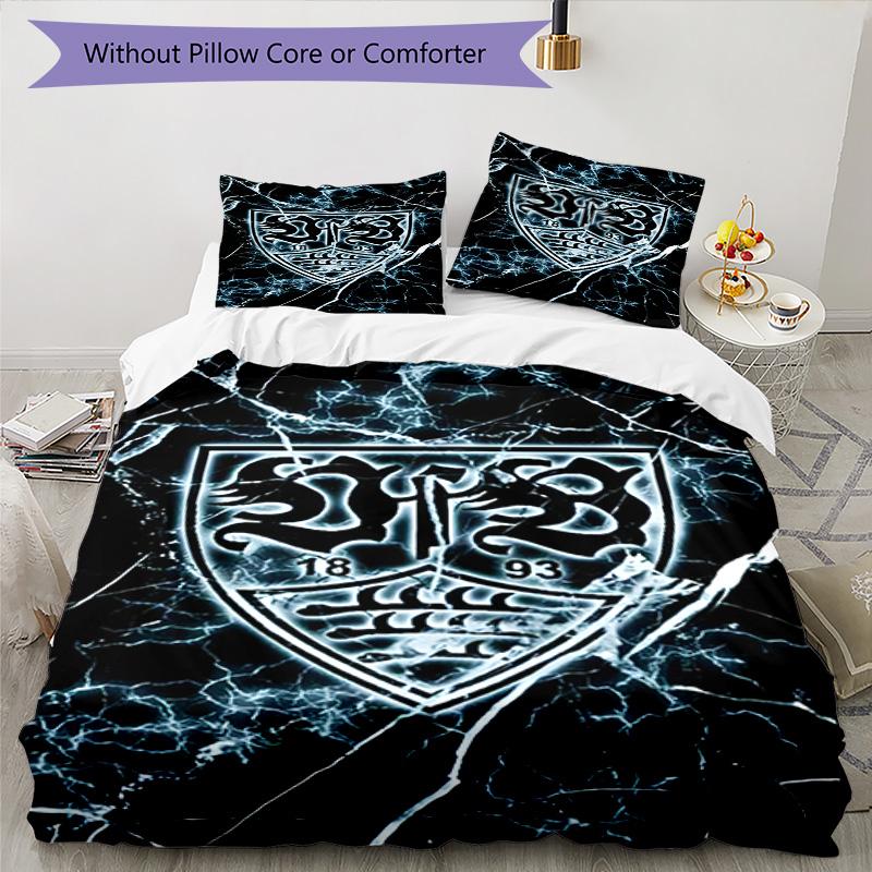Vfb Fc Crest Printed Pattern Duvet Cover Set – includes 1 duvet cover and 2 matching pillowcases Bedroom decor Christmas gifts