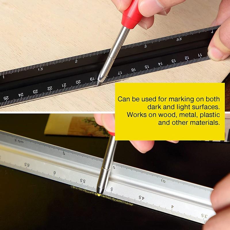 Professional Carpenter Pencil Set With Built-in Sharpener - Refillable Woodworking Marking Tools