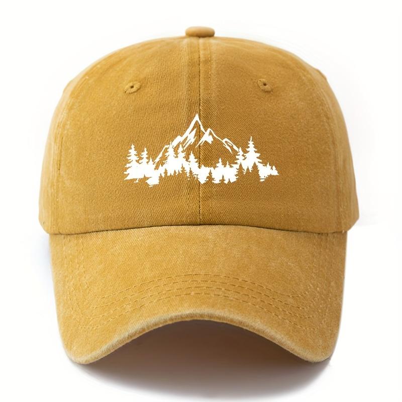 

Printed Mountain Peak Woods Baseball Cap Washed Retro Curved Brim Hat Unisex Adjustable Outdoor Sun Protection Sun Hat жовтий