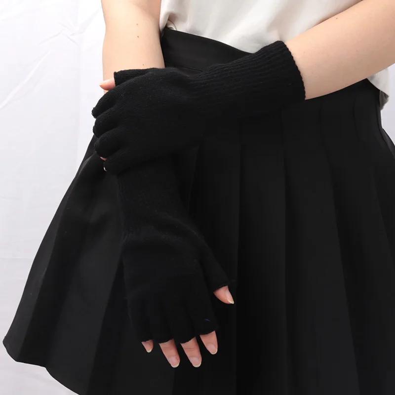 Elastic Fingerless Gloves Winter Warm Black Knitted Thermal Mittens Fashion for Men Women Driving Riding Office Work